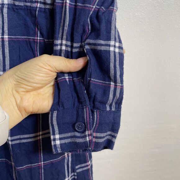 H&M Divided Plaid Shirt Dress Long Sleeves 100% Cotton Women Navy Blue Size 2 - Picture 7 of 12